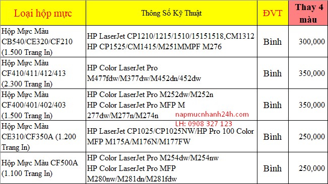 Giá thay mực máy in màu